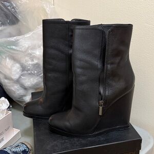 Elegant Black Ankle Wedge Boots